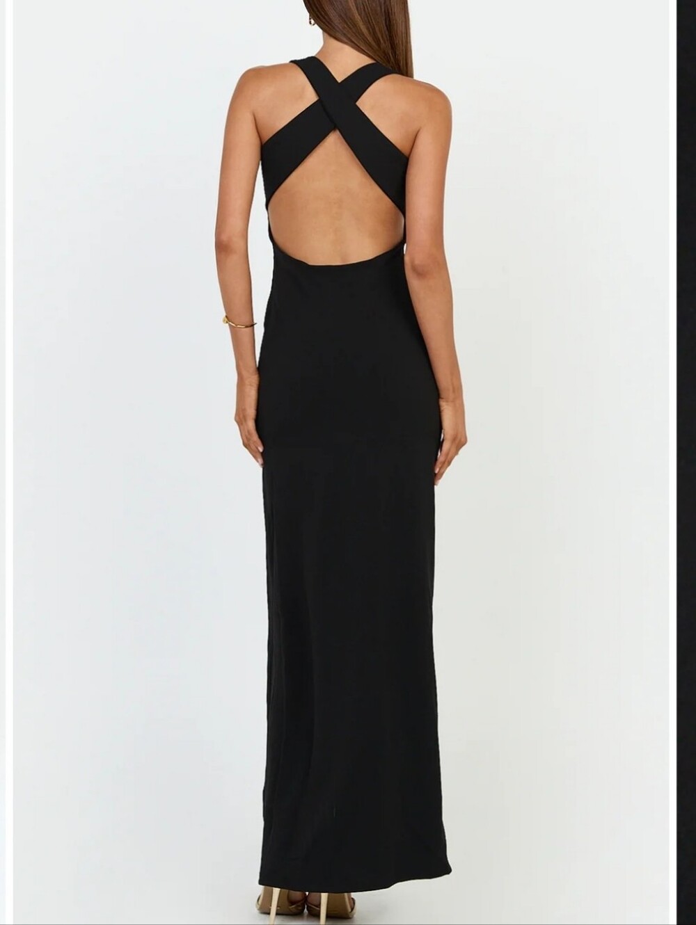 Showpo Tonya Maxi Dress High Neck Cross Back Bodycon Black  Dress  Size 2 New